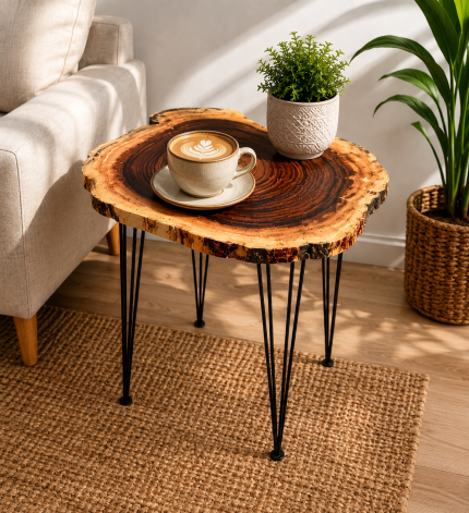 Rustic Handmade Wood Side Table – Natural Tree Slice Coffee Table